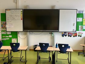 Digitale Tafel in einem Klassenzimmer der Kunostein-Grundschule.